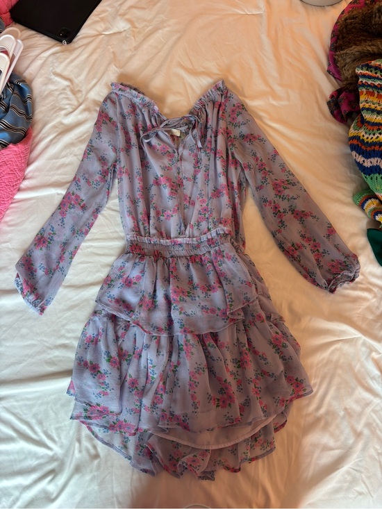 LoveShackFancy Dresses & Skirts - LoveShackFancy Lavender Floral Tiered Long-Sleeve Dress